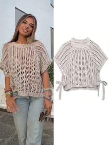 Pullover Knit Cropped Women's Sweater Tops Summer Female Crop Knitwears Short -Sleeved Elegant Knitted Top Fashion Ladies Sweater Autumn Outfits Women Winter Tops - Grey - View 8