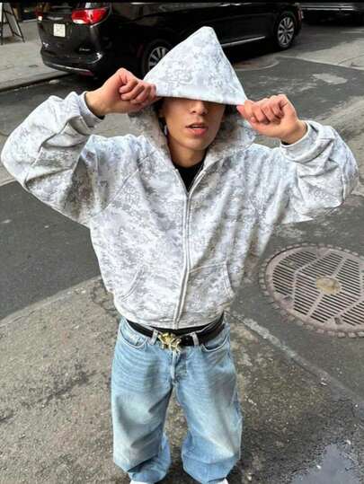 Chaqueta con capucha de color camuflaje para adolescentes, patrón popular de última de manga corta y larga, sudadera casual con capucha de estilo simple y versátil, prenda exterior esencial de moda