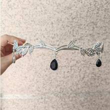 水钻皇冠发饰，万圣节角色扮演服装派对，柔软仙女耳朵皇冠头箍，魔法森林花朵头饰，完美适用于文艺复兴集市和奇幻服装配饰、发饰、婚礼 - 銀色 - 查看 15