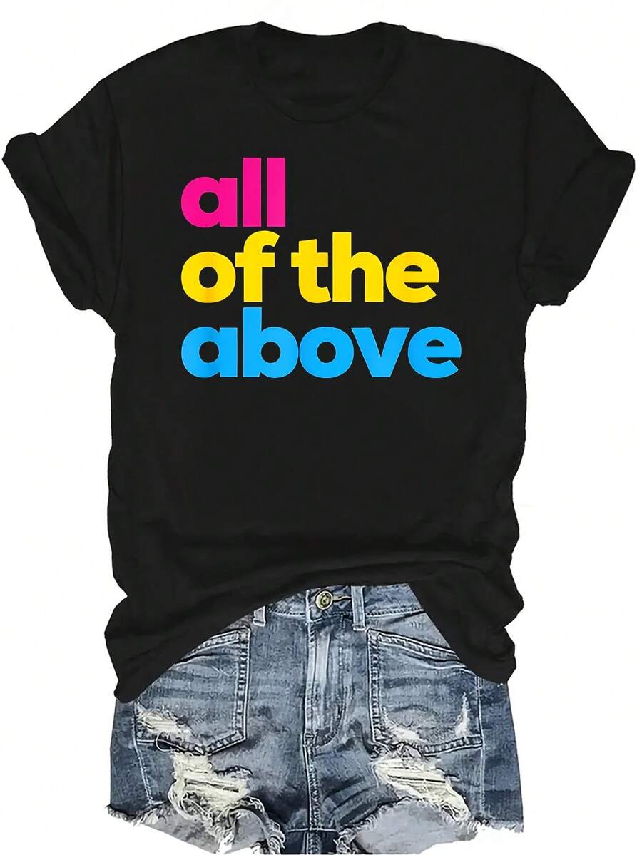 Camiseta con orgullo pansexual, bandera LGBTQ pansexual todo sobre, para mujer y unisex, de verano, casual, transpirable, con personalidad, cuello redondo, manga corta, ropa de calle, versátil, adecuada para adolescentes y adultos - Negro - Ver 1