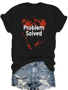 Camiseta con patrones interesantes para mujer y unisex, de verano, casual, transpirable, con cuello redondo, manga corta, estilo urbano y versátil, adecuada para adolescentes y adultos - Negro - Ver 1