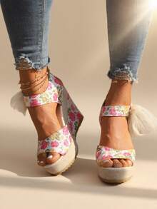 Women's Floral Wedge Sandals - Ankle Strap Espadrille Platform Peep Toe, Non-Slip Sole Summer Walking Shoes, Cute Date Outfits With Dresses,Strappy Flatform Sandals For Women - Bow Detail Summer Shoes, Lightweight Comfortable Non-Slip Sole, Vacation Beach Wedding Guest Shoes, Bohemian Style,Women's Peep Toe Platform Sandals - Romantic Floral Print & Sheer Bow Ankle Wrap, Chunky Wedge Heel For Height, Comfortable Day To Night Shoes,Summer Wedding Guest Floral Sandals - Low Wedge Heel With Ankle Bow, Non-Slip Rubber Sole, Breathable Comfort For Wide Feet, Cute Casual Outfits,Women's Fashion Boho Wave Sandals - Floral Print Peep Toe Slingback, Platform Wedge For Walking, Beach Vacation Dressy Chic Shoes - 66 - 查看 4