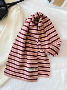 1件装女士条纹拼接针织保暖装饰多功能柔软学院风围巾/围脖，适合春季、秋季、冬季、户外活动、滑雪等场合搭配连衣裙 - 彩色 - 查看 14