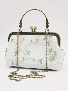 1 件简约扣带斜挎单肩手提包腕带链条包，扭链装饰，4 种颜色可选