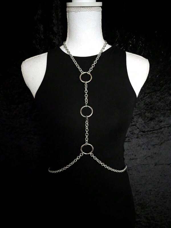 Colar feminino renascentista, acessório moderno e sexy, corrente prateada para cintura, estilo gótico, ideal para festas de Halloween.