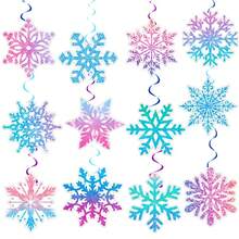 12pcs Christmas Ice And Snow Party Decoration Spiral Pendant Party Packs, Winter Ice And Snow Pendant Hanging Card Snowflake Party Decoration Used