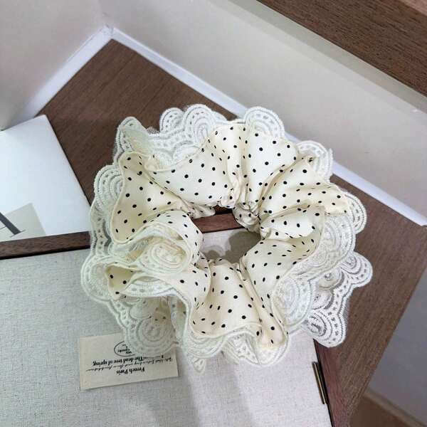1pc Women's Beige Lace Hollow Floral Hair Scrunchies, Unique Design, Elegant & Versatile For Daily Use Hair Ties Scrunchy Hair Ties