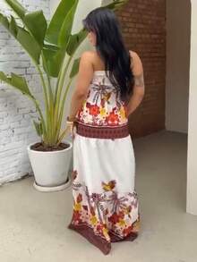 Look Of Millions!!! Long Strapless Dress With Floral Print - 西瓜粉 - 查看 2