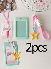 2 Peças Suporte de Cartão Pendente de Estrela, Suporte de Cartão de Acesso com Tampa Deslizante, Suporte de Cartão de Estrela de 3 Polegadas, Capa Protetora de Foto de Ídolo INS, Capa Protetora de Foto DIY Pendente de Estrela com Cordão, Armazenamento de Cartão de Identificação (Estilo de Cartão Aleatório)