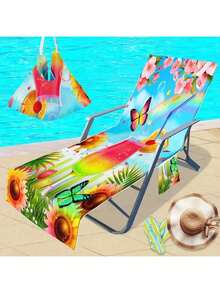 1pc Flamingo Animal Pattern Beach Chair Cover Towel Set - Modern Style Polyester Fabric Pool Lounge Chair Cover With Convenient Pocket - Lightweight Quick-Dry Towel Essential For Swimming, Camping, Picnicking