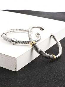 1pc Stainless Steel Wire Rope Bracelet, Hip-Hop Style Accessory, Lightweight Luxury Romantic Steady Casual Personalized Design, Versatile For Any Occasion - Multicolor - View 2