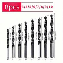 8件/17件套木工三尖钻头，适用于塑料、木材、纤维板，可用作电钻、台钻、定位钻的开孔器，以及塑料膨胀锁孔器 - 黑色 - 查看 6