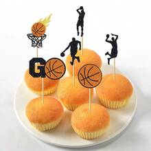 12/24Pcs Basketball Cupcake Toppers Star Sports Fan Basketball Backboard Cupcake Picks Players Sports Theme Birthday Party Cake Decorations Supplies