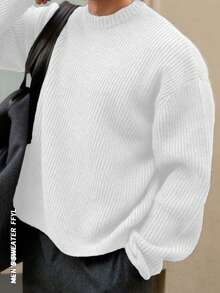 轻盈休闲针织毛衣，简约设计，宽松圆领套头衫，男女皆宜，适合秋冬季穿着。 - 白色 - 查看 2