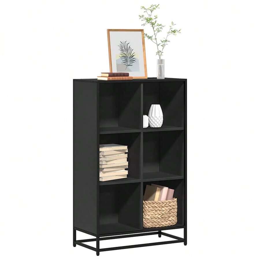 Librería Larryhot negra 65,5x33x107,5 cm de madera industrial, resistente y duradera, fácil de montar, estilo decorativo, adecuadA, Para guardar adornos, figuras, libros, pequeños objetos, etc. - Negro - Ver 1