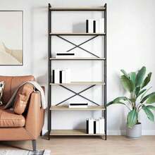 Librería Larryhot Roble Sonoma 80 x 30 x 188 cm Madera de ingeniería, resistente y duradera, fácil de montar, estilo decorativo, adecuadA, Para guardar adornos, figuras, libros, pequeños objetos, etc. - Marrón - Ver 4