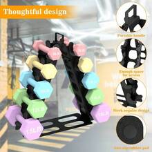 Dumbbell RackDumbbells not includedA - Frame Metal Dumbbell Holder with Handle, Multilevel Weight Storage Organizer Dumbbells, Tree Shape Compact Weight RackHolder, Women Home Gym - Negro - + 5 niveles - Ver 3