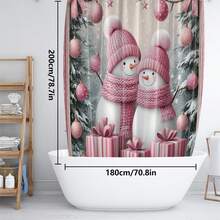 1pc/4pcs Christmas Theme, Pink Snowman Bathroom Set, Christmas Holiday Bathroom Decor, Bring Festive Atmosphere To Your Bathroom, Printed Shower Curtain With 12 Hooks, Bathroom Non-Slip Mat, U-Shaped Floor Mat And Round Toilet Lid Cover, Bathroom Set For All Scenarios