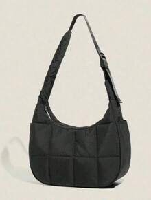 New Fashion Ladies Small Down Bag Shoulder Bag Nylon Shoulder Purse And Handbag With Adjustable Shoulder StrapPuffer Crescent Shoulder Bag For Women, Nylon Quilted Bag, Underarm Handbag With Adjustable Shoulder Straps - 黑色 - 查看 3