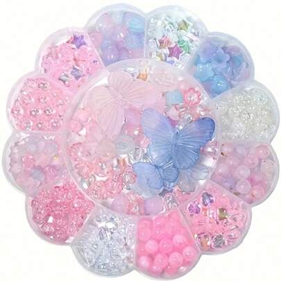 0.6-2.6cm Pink Acrylic Round Bead Box, Flower Beads For Making Bracelets, Necklaces, Rings, DIY Jewelry Accessories, Jewelry Making Supplies And Small Gifts