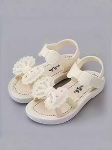 新款露趾凉鞋，公主软底幼儿儿童甜美休闲蝴蝶女童学生时尚可爱夏季 - 米色 - 查看 2