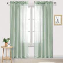2 piezas de cortinas transparentes elegantes de color verde, decoración de ventana suave y traslúcida adecuada para el hogar moderno, sala de estar, dormitorio, comedor
