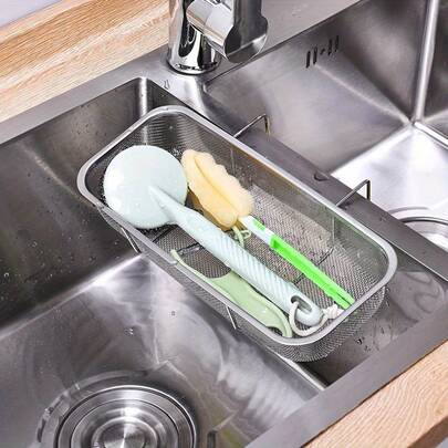 1 pieza Cesta de drenaje, Cesta de drenaje del fregadero, Cesta de lavado de verduras/frutas para el hogar, Rejilla de drenaje del fregadero de cocina, Cesta de drenaje perforada, Rejilla montada en la pared para el fregadero de la cocina