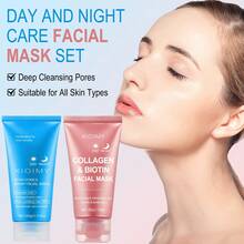 2 件胶原蛋白和毛孔清洁面膜套装，平滑和滋润肌肤，深层清洁杂质，提亮肤色，面部和鼻部护理，日夜面膜 - 藍色+粉紅色 - 查看 6