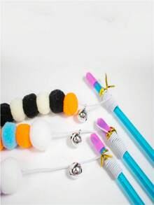 A Set Of Interactive Cat Toys Designed In The Shape Of Caterpillar, Paired With High Elasticity Nylon Rope, Colorful Acrylic Beads, And Blue Pink Dual Color Feathers. Made Of And Materials