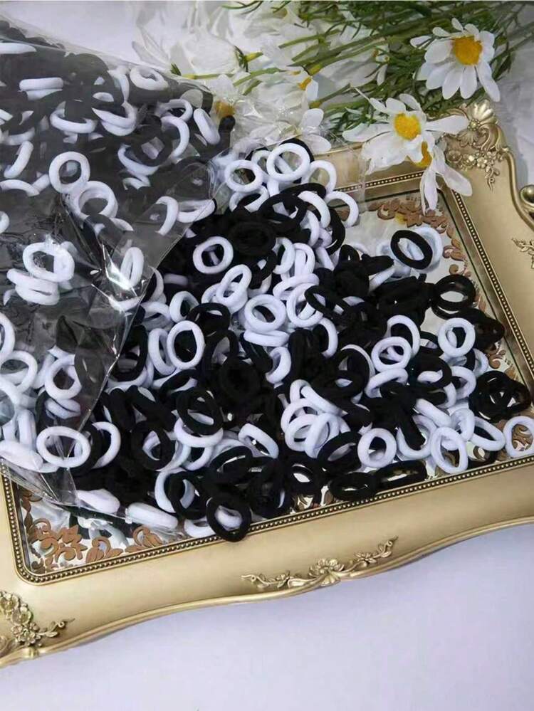 100 قطعة من أربطة الشعر البوليستر السوداء والبيضاء، مناسبة لجميع المواسم، هدية رائعة للأصدقاء والصديقات للارتداء اليومي - أبيض وأسود - مشاهدة 5