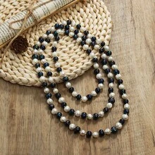 1pc 120cm Elegant French Style Cultured Pearl Necklace With Asymmetrical White And Purple Mixed Knots - Classic Luxury Design, Suitable For Casual Wear Or Gift, Freshwater Pearl Jewelry