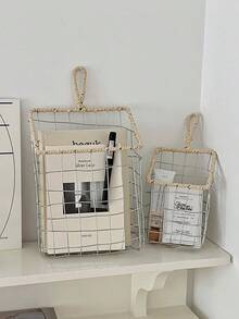 Prateleira flutuante Farida Bio de 1 peça, estante de parede e porta-revistas - Organizador de armazenamento suspenso de metal trançado à mão, moderno e minimalista, adequado para quartos e banheiros - Decoração de casa que economiza espaço, prateleira de banheiro, design moderno, superfície lisa