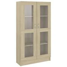Vitrina Larryhot Roble Sonoma 82,5x30,5x150 cm Madera de ingeniería, resistente y duradera, fácil de montar, estilo decorativo, adecuadA, Para guardar adornos, figuras, libros, pequeños objetos, etc. - Marrón - Ver 2