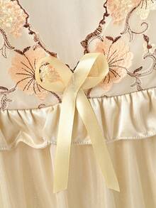 Women's Luxurious 2-Pack V-Neck Satin Nightdress Set: Boasting Floral Embroidery, Bow Detail, Short Sleeves, Silky Satin Fabric, And Elegant Shades-Ideal For Those Who Desire Both Style And Comfort In Their Nightwear For A Peaceful Sleep Experience - Champagne + Watermelon red - 查看 5