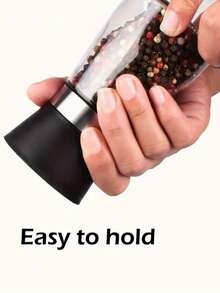 1pcManual Pepper Grinder - With Glass Body And Stainless Steel Ceramic Core - For Chili, Sea Salt, Seasonings - Electricity-Free - Kitchen And Dining Essentials