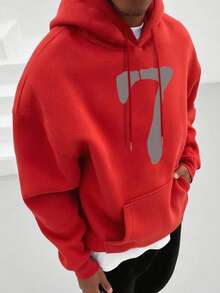 Herrluvtröja med nummer "7"-tryck och fickor, höst/vinter - Röd - Visa 6