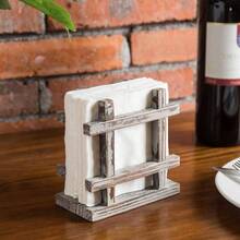Napkin Holder Table, Wire Metal Napkin Dispenser With Wood Base Kitchen Countertop, Contemporary Brass - Tone Tabletop Dining Decor - Torched Wood - View 3