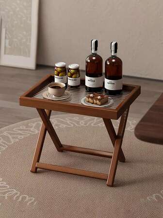 Hopfällbart sidobord i bambu, hållbart TV-bricka, nattduksbord, lämpligt för vardagsrum och sovrum, bärbar design, moderna bohemiska möbler, platsbesparande för vardagsrum, balkonger och uteplatser, tillverkade av hållbara material