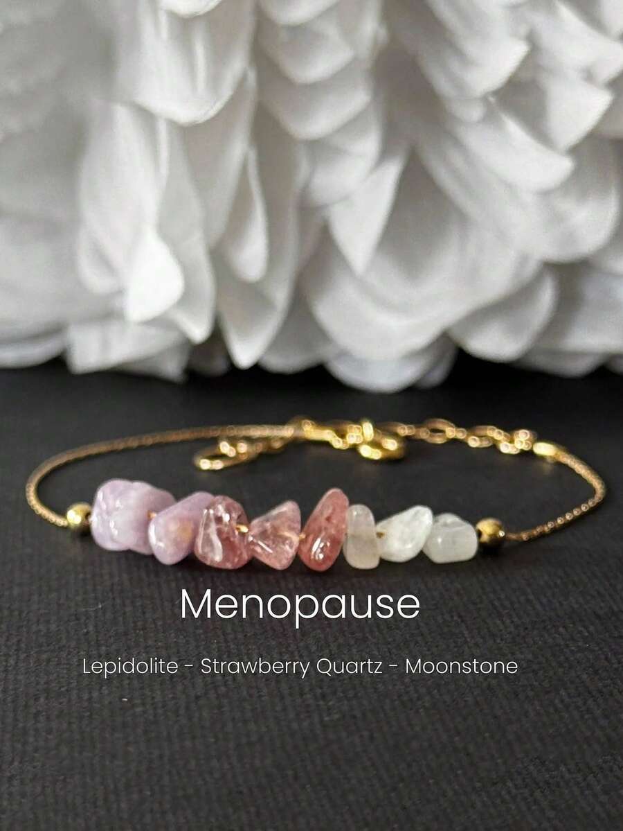 Menopause Bracelet Hormone Balancing Crystal Made With Raw Crystal Strawberry Quartz And Moonstone