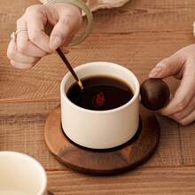 1 Set 250ml/8.45oz Cream-Color Thick Ceramic Coffee Mug With Saucer, Classic Straight Design, Heat-Resistant Handmade Coffee Cup, Highly Attractively Large Capacity Cup, Suitable For Coffee Art Tea Cup, For Home, Cafe And Gift - Multicolor - View 2