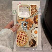 1pc TPU Material Autumn Delicious Harvest Bread, Cherry Pie, Coffee Breakfast Pattern Phone Case Compatible With IPhone, International Version,  Not The Domestic Version - White - View 3