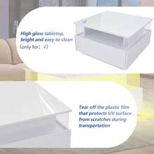 Coffee Table With Storage Living Room, Modern LED Coffee Table, Square Tea Table With 2 Sliding Drawers Wood Center Table Acrylic Glass Coffee Table, White - White + Particle Board - View 7