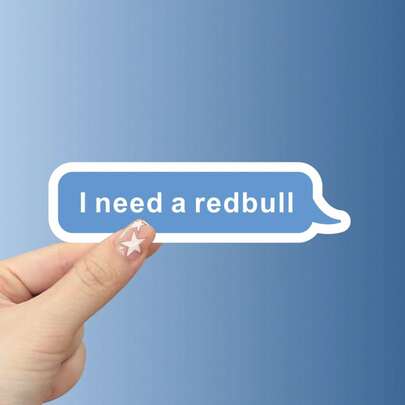 Red Bull "I Need A Redbull" Cartoon Speech Bubble Sticker - Waterproof Vinyl, Scratch-Resistant Matte Finish, Self-Adhesive Decal For Laptops, Helmets, Motorcycles, Cars, Guitars & Scooters