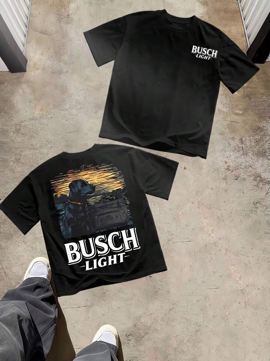 Busch Licht (180 Cotton T-Shirt) Men's Round Neck And Short Sleeves, Casual Cotton, Casual Fashion, Suitable For Indoor And Outdoor Wear And Holiday Gifts - 黑色 - 查看 1