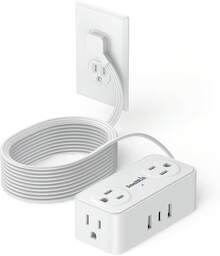 Extensor eléctrico plano deúltiples contactos, regleta de alimentación de 3 USB deúltiples contactos (1 USB-C), extensor de pared plano de 6.5 pies con 4 tomacorrientes de CA, adecuado paraúltiples conectores de enchufe en el hogar, oficina, crucero. - Blanco - Ver 13