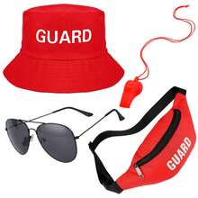 New Surfing Costume Set: Holiday Fun Lifeguard Cosplay, Including Peaked Cap, Red Sunglasses, Whistle, Surfboard, Bag For Beach Play & Vacation