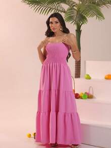 Look Of Millions!!! Long Strapless Dress With Floral Print - 淺粉色 - 查看 6