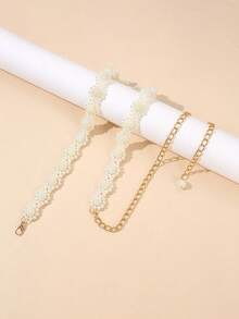 1 chiếc dây thắt lưng ngọc trai thời trang thanh lịch màu trắng, phụ kiện đa năng kết hợp với váy, áo len, áo sơ mi, phù hợp với trang phục hàng ngày, trang trí eo - trắng - Xem 4