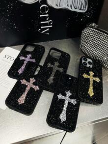 Funda de teléfono vintage con estilo gótico de lujo, 1 pieza, negra con cruz de cristal negro, para iPhone 17 Pro Max, regalo de cumpleaños - Blanco - Ver 7
