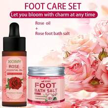 XIOIMY 2 件玫瑰足部护理套装，足浴球深层清洁，精油保湿，适合换季时脚部干燥皲裂，长期使用可使皮肤柔软光滑，是送给女性的绝佳礼物